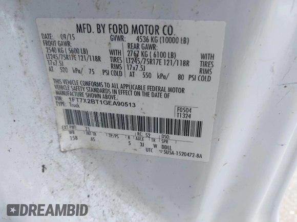 2016 Ford F-250 XLT with VIN 1FT7X2BT1GEA90513, listed as a IAAI auction lot 42677586 with Not provided miles and . Bid and sale history available at DreamBid. Image 9.