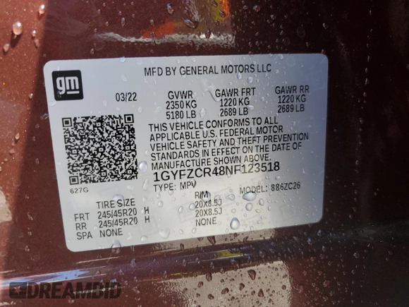 2022 Cadillac XT4 FWD Premium Luxury with VIN 1GYFZCR48NF123518, listed as a Copart auction lot 51969915 with 11,461 mi miles and Non repairable. Bid and sale history available at DreamBid. Image 14.