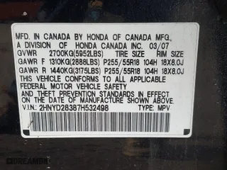 2007 Acura MDX Tech Pkg with VIN 2HNYD28387H532498, listed as a IAAI auction lot 41884423 with 216,687 mi miles. Bid and sale history available at carsss.com. Image 9.