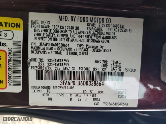 2013 Ford Fusion SE Hybrid with VIN 3FA6P0LU6DR338664, listed as a Copart auction lot 50202825 with 175,338 mi miles and Clean Title. Bid and sale history available at carsss.com. Image 12.