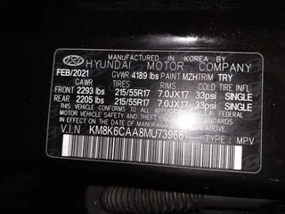 2021 Hyundai Kona SEL Plus with VIN KM8K6CAA8MU739661, listed as a IAAI auction lot 41464154 with 36,287 mi miles. Bid and sale history available at carsss.com. Image 9.