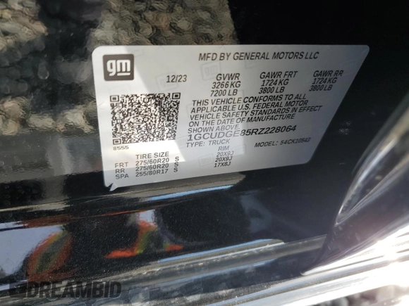 2024 Chevrolet Silverado 1500 LTZ with VIN 1GCUDGE85RZ228064, listed as a Copart auction lot 46575495 with 15,848 mi miles and Salvage Title. Bid and sale history available at DreamBid. Image 14.