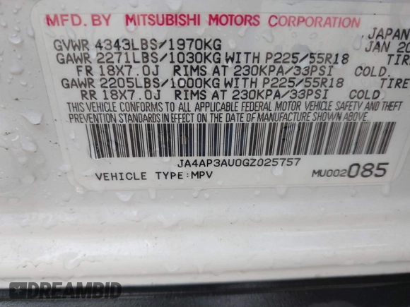 2016 Mitsubishi Outlander Sport 2.0 ES with VIN JA4AP3AU0GZ025757, listed as a IAAI auction lot 41834847 with 89,541 mi miles. Bid and sale history available at carsss.com. Image 9.