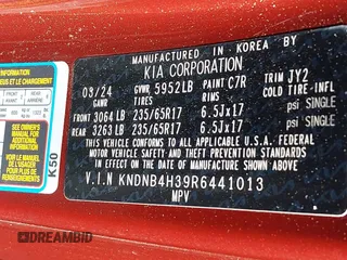2024 Kia Carnival LX with VIN KNDNB4H39R6441013, listed as a IAAI auction lot 41669795 with 6,209 mi miles. Bid and sale history available at carsss.com. Image 9.
