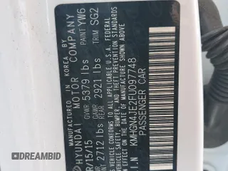 2015 Hyundai Genesis 3.8L with VIN KMHGN4JE2FU097748, listed as a Copart auction lot 48990985 with 122,687 mi miles and Salvage Title. Bid and sale history available at carsss.com. Image 14.