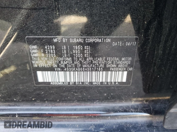 2017 Subaru Impreza Premium z VIN 4S3GKAB66H3617185, wystawiony jako Copart lot #59569555 z przebiegiem 142 734 mil mil oraz Szkoda całkowita • Salvage title. Historia ofert i sprzedaży dostępna na DreamBid. Obrazek 12.