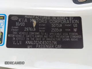 2004 Kia Amanti z VIN KNALD124145015796, wystawiony jako IAAI lot #42308909 z przebiegiem 111 156 mil mil oraz . Historia ofert i sprzedaży dostępna na DreamBid. Obrazek 9.