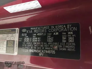 2018 Kia Sportage LX with VIN KNDPM3AC4J7449705, listed as a IAAI auction lot 41640305 with 74,292 mi miles and . Bid and sale history available at carsss.com. Image 9.