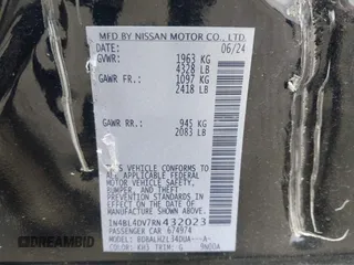 2024 Nissan Altima SV with VIN 1N4BL4DV7RN432023, listed as a IAAI auction lot 42411567 with 22,958 mi miles and . Bid and sale history available at DreamBid. Image 9.