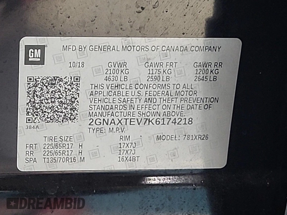 2019 Chevrolet Equinox LT с VIN 2GNAXTEV7K6174218, выставлен на аукционе IAAI как лот 42547952 с пробегом 86 782 миль миль и . История ставок и продаж доступна на DreamBid. Изображение 23.