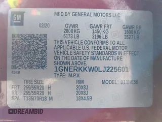 2020 Chevrolet Traverse Premier with VIN 1GNERKKW0LJ225601, listed as a IAAI auction lot 42308987 with 48,796 mi miles and . Bid and sale history available at DreamBid. Image 9.