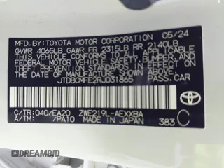 2024 Toyota Corolla Hybrid LE with VIN JTDBCMFE2RJ031865, listed as a IAAI auction lot 41602715 with 10,892 mi miles. Bid and sale history available at carsss.com. Image 9.