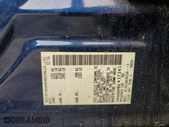 2016 Nissan Maxima S with VIN 1N4AA6AP8GC437341, listed as a Copart auction lot 48378135 with 103,488 mi miles and Salvage Title. Bid and sale history available at DreamBid. Image 12.