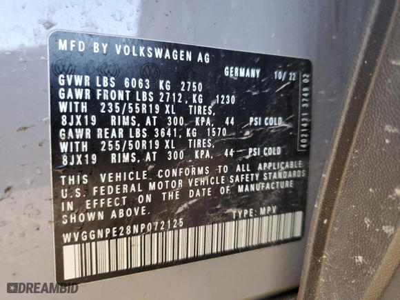 2022 Volkswagen ID.4 Pro S with VIN WVGGNPE28NP072125, listed as a Copart auction lot 85673894 with NaN miles and Salvage Title. Bid and sale history available at carsss.com. Image 12.