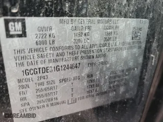 2016 Chevrolet Colorado 4WD Z71 with VIN 1GCGTDE31G1244647, listed as a Copart auction lot 49284535 with 154,117 mi miles and Salvage Title. Bid and sale history available at carsss.com. Image 14.