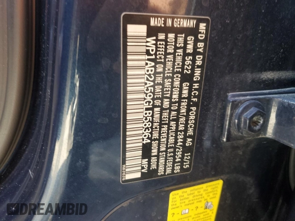 2016 Porsche Macan S with VIN WP1AB2A59GLB58364, listed as a Copart auction lot 48948995 with 99,273 mi miles and Clean Title. Bid and sale history available at DreamBid. Image 12.