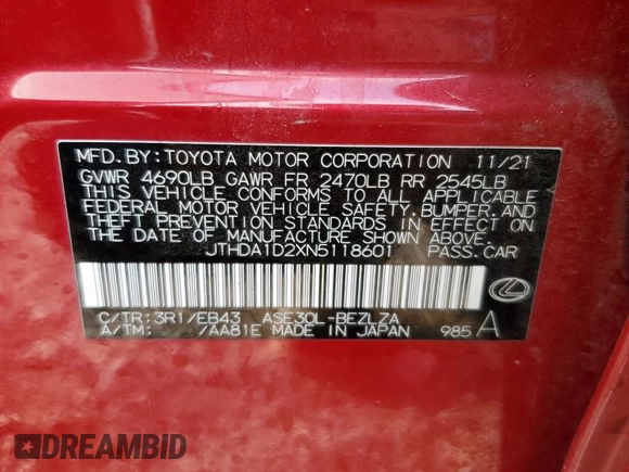 2022 Lexus IS with VIN JTHDA1D2XN5118601, listed as a Copart auction lot 86781894 with 59,375 mi miles and Salvage Title. Bid and sale history available at carsss.com. Image 14.