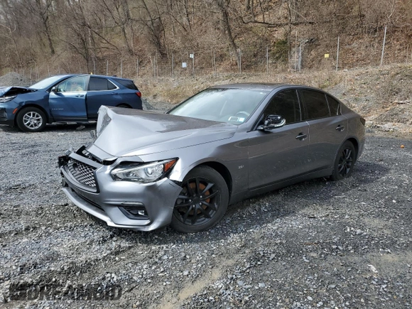 2019 Infiniti Q50 Luxe with VIN JN1EV7AR7KM557600, listed as a Copart auction lot 52033465 with 48,542 mi miles and Salvage title. Bid and sale history available at DreamBid. Image 1.