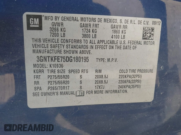 2013 Chevrolet Avalanche LT with VIN 3GNTKFE75DG180195, listed as a IAAI auction lot 41898991 with 119,154 mi miles and . Bid and sale history available at DreamBid. Image 9.