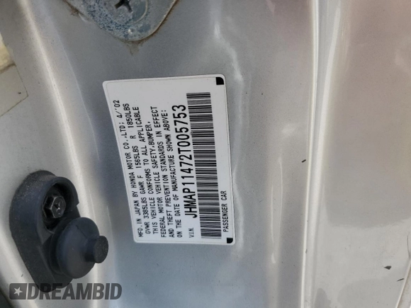 2002 Honda S2000 z VIN JHMAP11472T005753, wystawiony jako Copart lot #54002225 z przebiegiem 156 893 mil mil oraz Czysty tytuł • Clean title. Historia ofert i sprzedaży dostępna na DreamBid. Obrazek 13.
