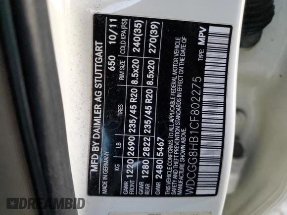 2012 Mercedes-Benz GLK 350 with VIN WDCGG8HB1CF802275, listed as a Copart auction lot 54403425 with 157,646 mi miles and Non Repairable. Bid and sale history available at DreamBid. Image 15.