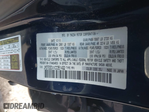 2012 Mazda CX-9 Grand Touring with VIN JM3TB3DVXC0351492, listed as a IAAI auction lot 41720668 with 171,147 mi miles. Bid and sale history available at carsss.com. Image 9.