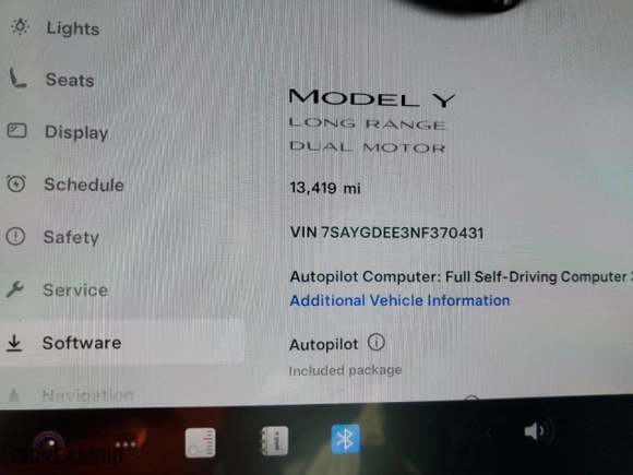 2022 Tesla Model Y Long Range with VIN 7SAYGDEE3NF370431, listed as a Copart auction lot 48947975 with 13,419 mi miles and Salvage Title. Bid and sale history available at carsss.com. Image 9.