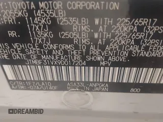2009 Toyota RAV4 Ltd with VIN JTMBF31VX9D017204, listed as a IAAI auction lot 41630093 with 210,590 mi miles. Bid and sale history available at carsss.com. Image 9.