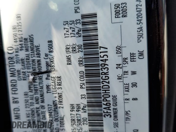 2016 Ford Fusion SE with VIN 3FA6P0HD2GR394517, listed as a Copart auction lot 63701495 with 122,976 mi miles and Salvage title. Bid and sale history available at DreamBid. Image 12.