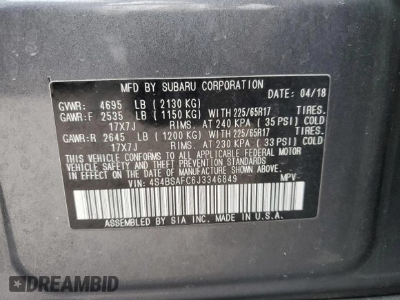 2018 Subaru Outback Premium with VIN 4S4BSAFC6J3346849, listed as a Copart auction lot 50616115 with 129,567 mi miles and Salvage title. Bid and sale history available at DreamBid. Image 15.