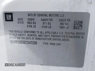 2012 Chevrolet Cruze 1LT with VIN 1G1PF5SC6C7247299, listed as a IAAI auction lot 41401131 with 136,714 mi miles and . Bid and sale history available at DreamBid. Image 9.
