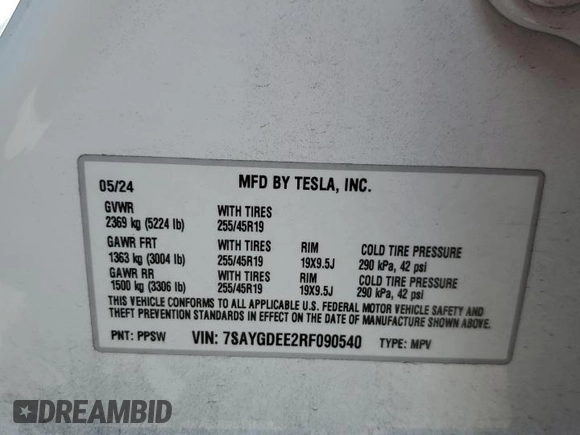 2024 Tesla Model Y Long Range with VIN 7SAYGDEE2RF090540, listed as a Copart auction lot 56684505 with 18,261 mi miles and Salvage title. Bid and sale history available at DreamBid. Image 13.