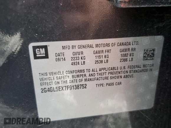 2015 Buick Regal with VIN 2G4GL5EX7F9138752, listed as a Copart auction lot 47771065 with 102,165 mi miles and Salvage title. Bid and sale history available at DreamBid. Image 14.