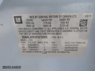 2015 Chevrolet Equinox LS with VIN 2GNALAEK0F6279386, listed as a IAAI auction lot 42019915 with 139,732 mi miles. Bid and sale history available at carsss.com. Image 9.