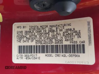 2013 Toyota Corolla L with VIN 5YFBU4EE4DP146535, listed as a IAAI auction lot 41876251 with 190,749 mi miles and . Bid and sale history available at DreamBid. Image 9.