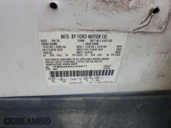 2018 Ford Police Interceptor Utility z VIN 1FM5K8AR6JGC94777, wystawiony jako Copart lot #51042555 z przebiegiem Nie podano mil oraz Szkoda całkowita • Salvage title. Historia ofert i sprzedaży dostępna na DreamBid. Obrazek 12.