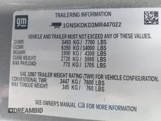 2021 Chevrolet Suburban Z71 с VIN 1GNSKDKD3MR447022, выставлен на аукционе IAAI как лот 41186982 с пробегом 82 677 миль миль и . История ставок и продаж доступна на DreamBid. Изображение 9.