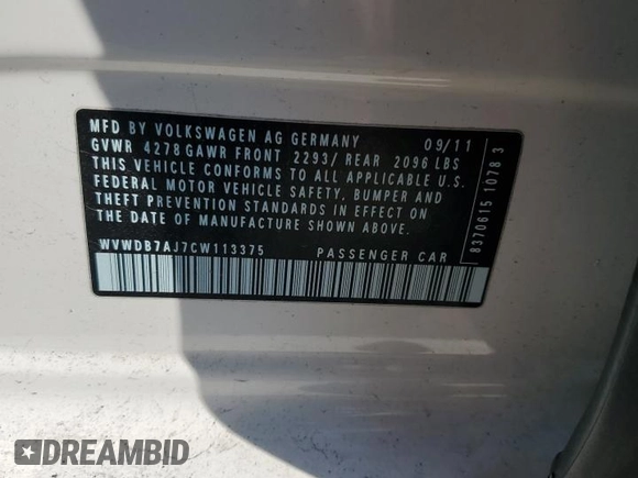 2012 Volkswagen Golf w/Conv with VIN WVWDB7AJ7CW113375, listed as a Copart auction lot 55052295 with 133,714 mi miles and Salvage title. Bid and sale history available at DreamBid. Image 12.