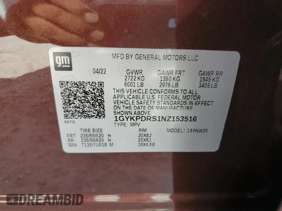 2022 Cadillac XT6 Premium Luxury with VIN 1GYKPDRS1NZ153516, listed as a Copart auction lot 75096064 with 12,604 mi miles and Non Repairable. Bid and sale history available at carsss.com. Image 14.