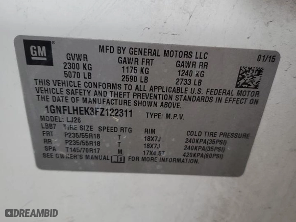 2015 Chevrolet Equinox LTZ with VIN 1GNFLHEK3FZ122311, listed as a Copart auction lot 44210775 with 166,022 mi miles and Salvage Title. Bid and sale history available at carsss.com. Image 13.