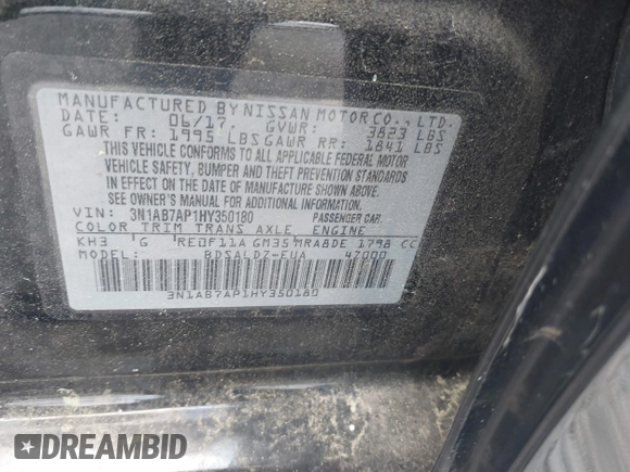 2017 Nissan Sentra SR с VIN 3N1AB7AP1HY350180, выставлен на аукционе IAAI как лот 42444616 с пробегом 122 772 миль миль и . История ставок и продаж доступна на DreamBid. Изображение 9.