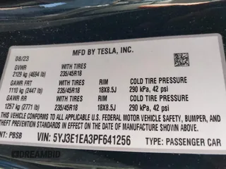 2023 Tesla Model 3 с VIN 5YJ3E1EA3PF641256, выставлен на аукционе IAAI как лот 41626795 с пробегом 13 334 миль миль и . История ставок и продаж доступна на DreamBid. Изображение 9.