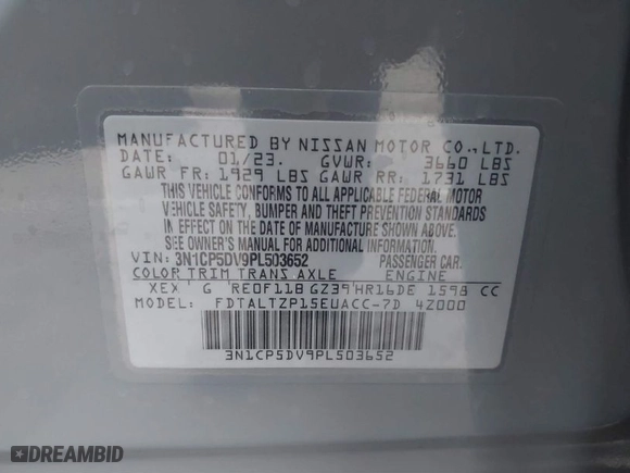 2023 Nissan Kicks SR with VIN 3N1CP5DV9PL503652, listed as a IAAI auction lot 41579600 with 17,097 mi miles. Bid and sale history available at carsss.com. Image 9.