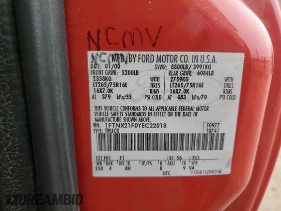 2000 Ford F-250 XL с VIN 1FTNX21F0YEC22018, выставлен на аукционе Copart как лот 65368895 с пробегом 194 738 миль миль и Списание • Salvage title. История ставок и продаж доступна на DreamBid. Изображение 12.