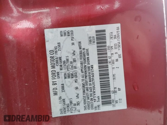 2007 Ford Ranger XL with VIN 1FTYR10UX7PA51749, listed as a Copart auction lot 83933794 with 139,442 mi miles and Salvage title. Bid and sale history available at DreamBid. Image 14.