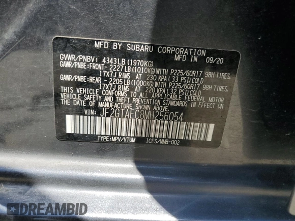 2021 Subaru Crosstrek Premium with VIN JF2GTAEC8MH256054, listed as a Copart auction lot 59810905 with 48,773 mi miles and Salvage title. Bid and sale history available at DreamBid. Image 13.