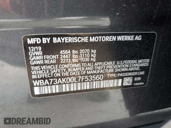 2020 BMW 2 Series 228i xDrive with VIN WBA73AK00L7F53560, listed as a Copart auction lot 81762343 with 49,019 mi miles. Bid and sale history available at carsss.com. Image 12.