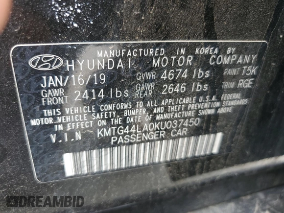 2019 Genesis G70 Advanced with VIN KMTG44LA0KU037450, listed as a Copart auction lot 56333775 with 55,434 mi miles and Clean title. Bid and sale history available at DreamBid. Image 12.