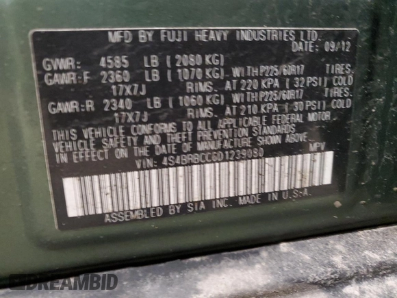 2013 Subaru Outback 2.5i Premium with VIN 4S4BRBCC6D1239080, listed as a Copart auction lot 42112805 with 161,833 mi miles and Salvage Title. Bid and sale history available at carsss.com. Image 14.
