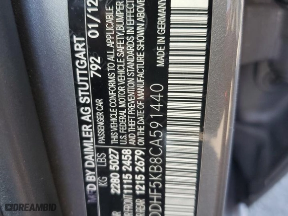 2012 Mercedes-Benz E-Class E 350 Luxury with VIN WDDHF5KB8CA591440, listed as a Copart auction lot 84487584 with 180,391 mi miles and Salvage Title. Bid and sale history available at carsss.com. Image 12.